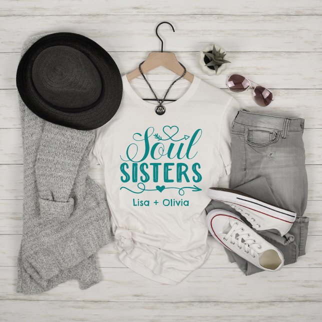 Boho Turquoise Soul Sisters Script Custom Name T-Shirt (Boho Turquoise Soul Sisters Script Custom Name T-Shirt)