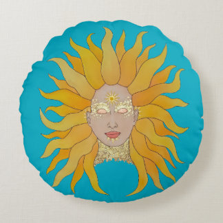 Boho turquoise yellow gold sun inspired cushion