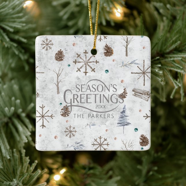 Boho Twigs & Pinecone Christmas ID986 Ceramic Ornament (Tree)