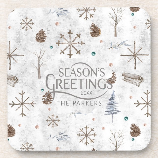 Boho Twigs & Pinecone Christmas ID986 Coaster (Front)