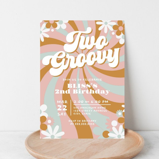 Boho Two Groovy Second 2nd Birthday Invitation (Creator Uploaded)