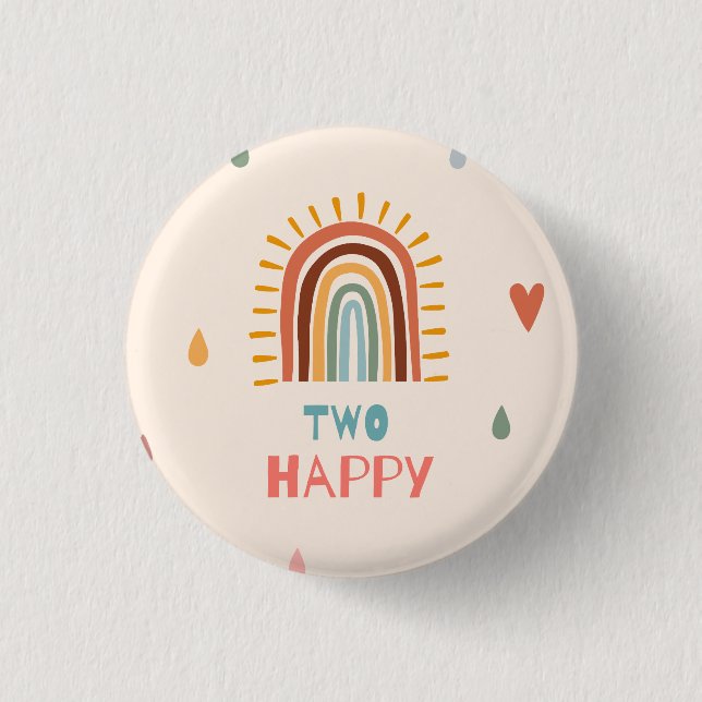 Boho Two second Birthday Rainbow  3 Cm Round Badge (Front)