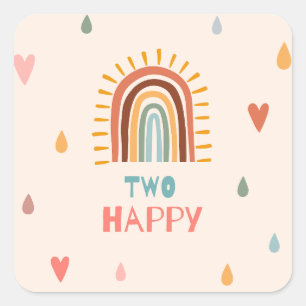 Boho Two Second Birthday Rainbow  Square Sticker