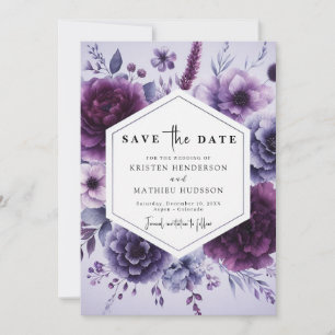 Boho Typography Purple Floral Wedding Save The Date