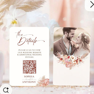 Boho Umber Floral QR Code Wedding Details Card 