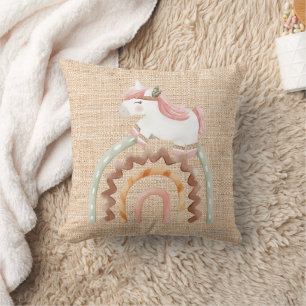 Boho unicorn rainbow throw pillow