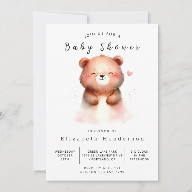 Boho Unique Bear Baby Shower Invitation (Front)