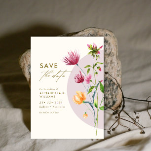 Boho Unique Spring Wildflower Save the date Invitation
