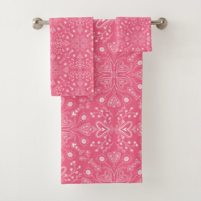 Boho Valentine Garden Mandala bath towel set (Insitu)