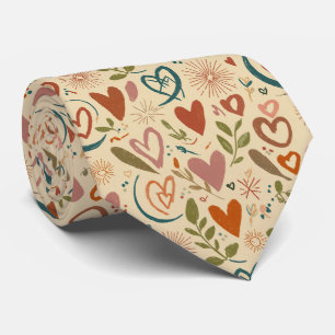 Boho Valentine Hearts Seamless Pattern Earthy Love Tie