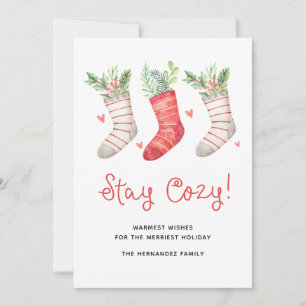 Boho Vibe Stay Cosy Christmas Card with Stockings