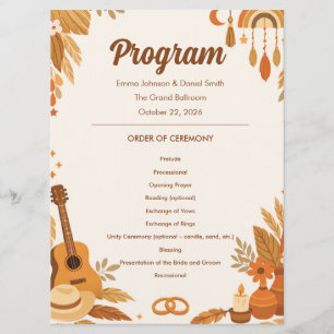 Boho Vibes Wedding Program Card