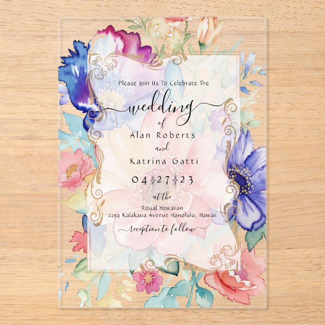 Boho Vibrant  Flowers Flat Invitation Frame (Front)