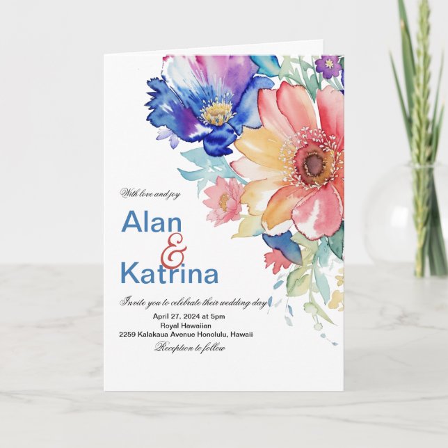 Boho Vibrant  Flowers Folded Invitation (Front)