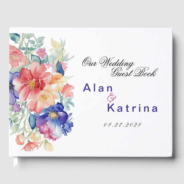 Boho Vibrant  Flowers Guest Book (Front)