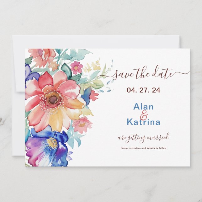 Boho Vibrant Flowers Save The Date Invitation (Front)