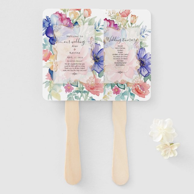 Boho Vibrant Flowers Set of Program Fans (Front and Back)