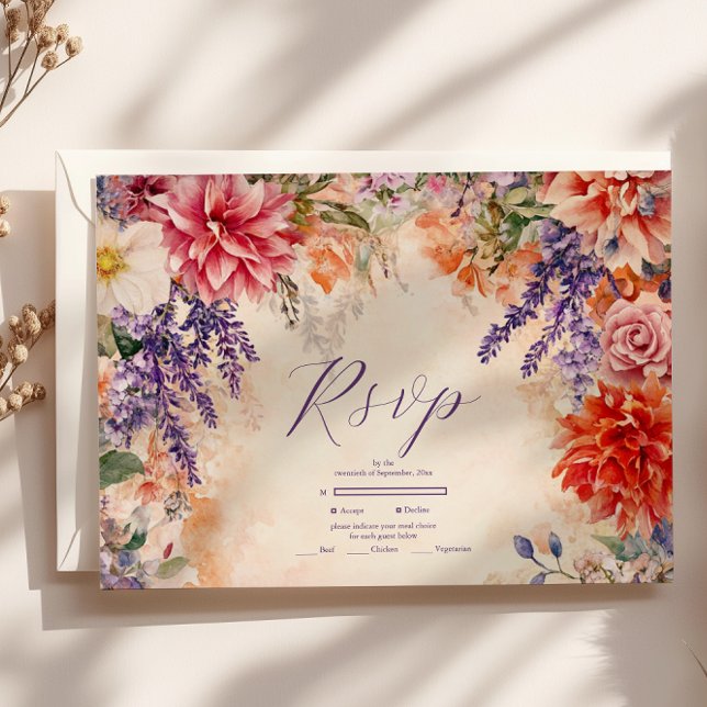 Boho Victorian Royal Floral Wedding  RSVP Card (Creator Uploaded)