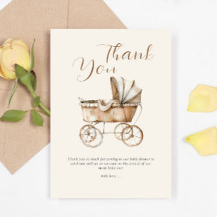 Boho Vintage Baby Carriage Baby Shower Thank You Card
