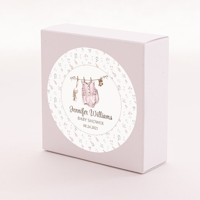 Boho vintage baby girl shower round stickers (Creator Uploaded)