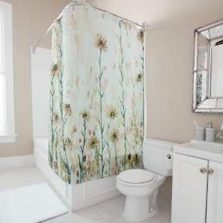 Boho Vintage Beige Wildflowers Shower Curtain