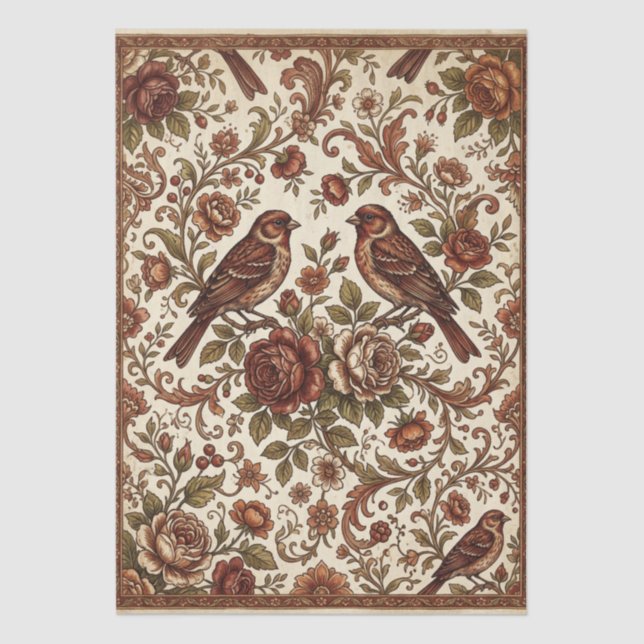 Boho Vintage Birds & Florals Tissue Paper (Front)