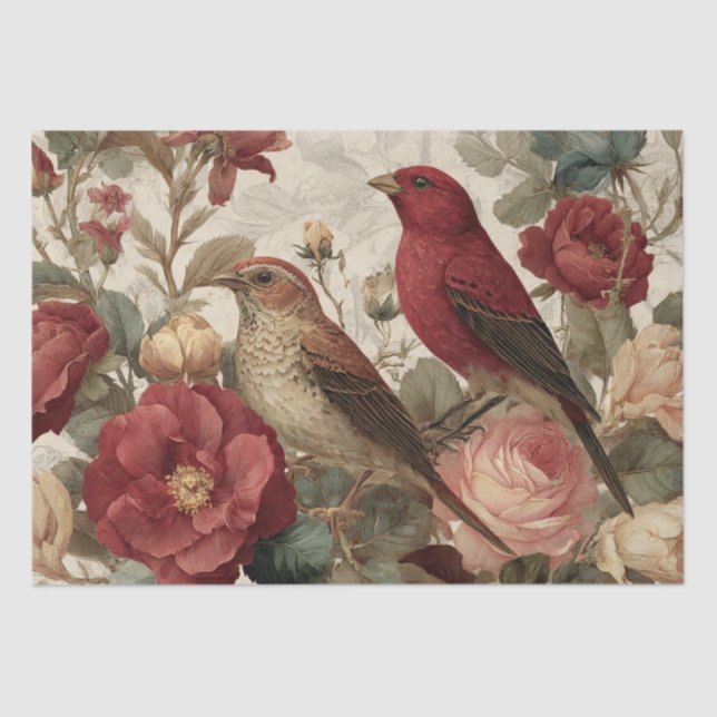 Boho Vintage Birds & Florals Tissue Paper (Front)