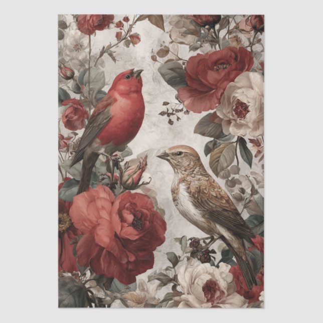 Boho Vintage Birds & Florals Tissue Paper (Front)