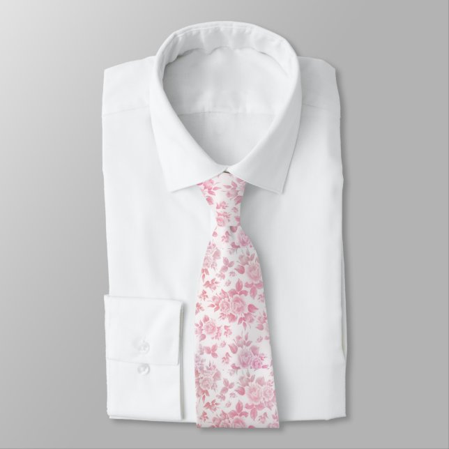 Boho vintage country chic white pink roses floral tie (Tied)