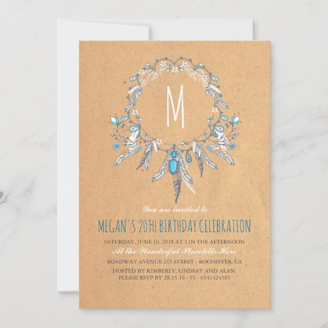 Boho Vintage Dreamcather Birthday Party Invitation (Front)