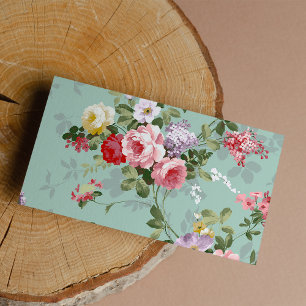 Boho vintage elegant pink red roses floral business card