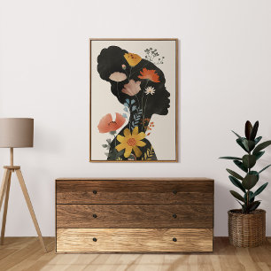 Boho Vintage Female Portait with Wildflowers Poster