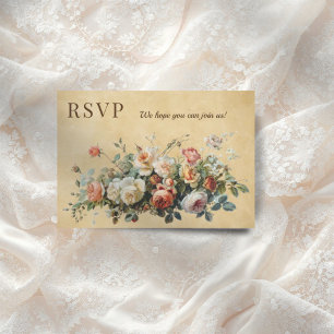 Boho vintage floral arrangement old paper RSVP card