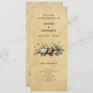 Boho vintage floral arrangement wedding program  invitation