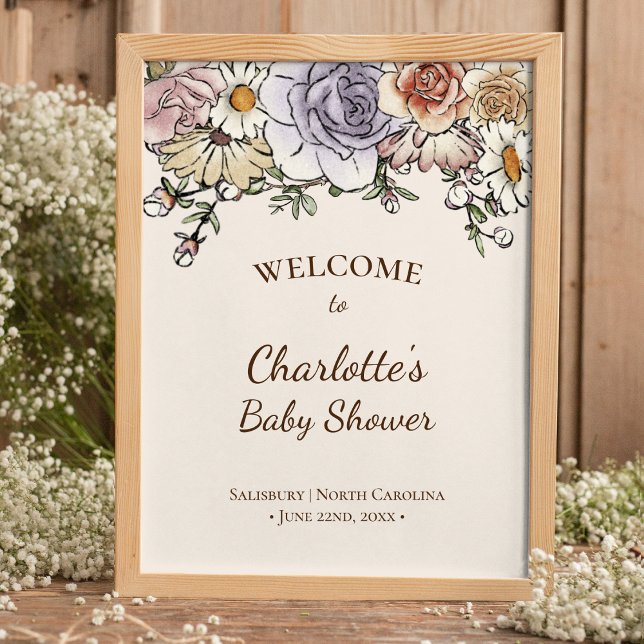 Boho Vintage Floral Baby Shower Welcome Poster (Creator Uploaded)