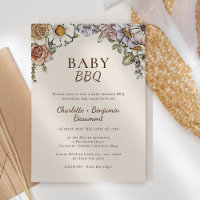 Boho Vintage Floral Beige Baby BBQ Baby Shower