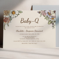 Boho Vintage Floral Beige Baby-Q BBQ Baby Shower