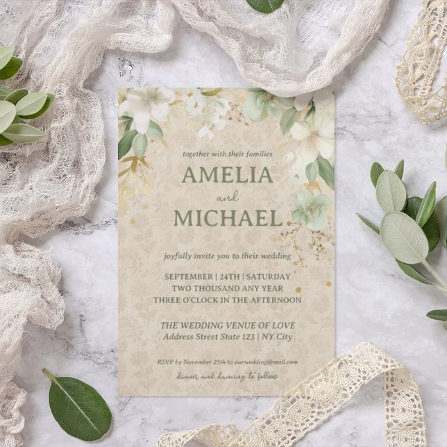 Boho Vintage Floral Botanical Wedding Invitation (Creator Uploaded)