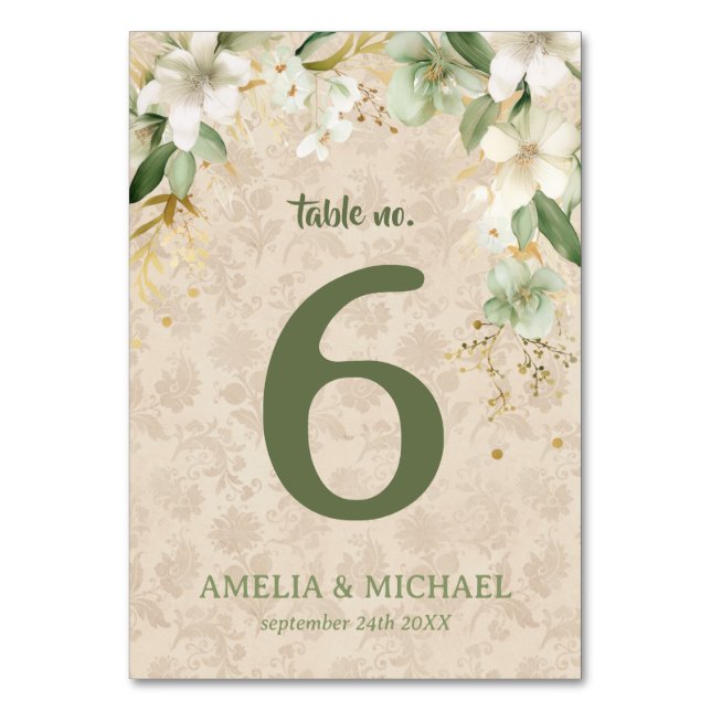 Boho Vintage Floral Botanical Wedding Table Number (Front)