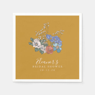 Boho Vintage Floral Yellow Custom Bridal Shower  Napkin