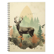 Boho Vintage Forest Deer Spiral Notebook