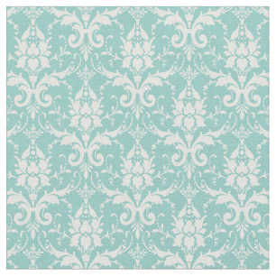Boho vintage green white floral elegant damask fabric