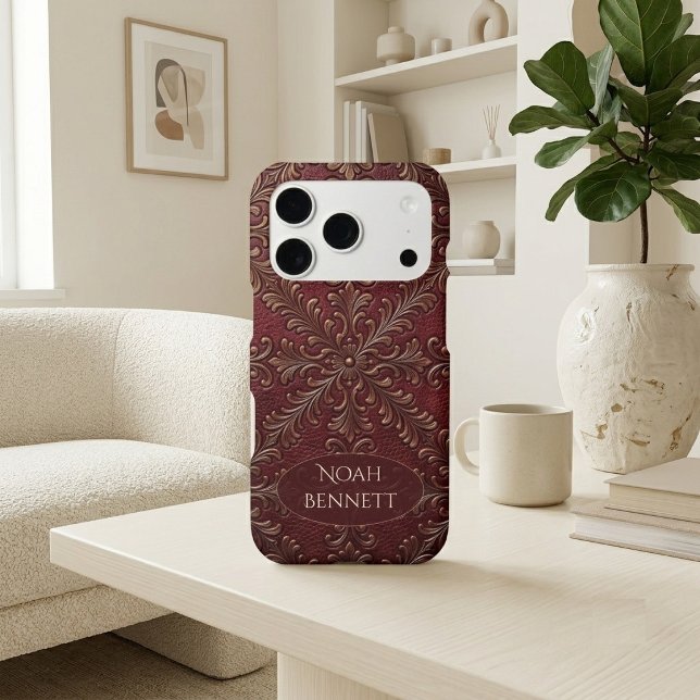 Boho Vintage Leather Burgundy Victorian Heritage  (Boho Vintage Leather Burgundy Victorian Heritage Case-Mate iPhone Case)