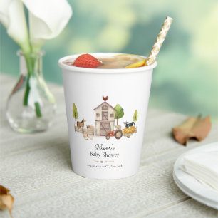 Boho Vintage Little Farmer Tractor Baby Shower Paper Cups