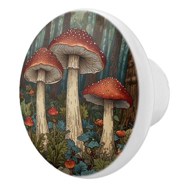 Boho vintage mushrooms woodland forest ceramic knob (Right)