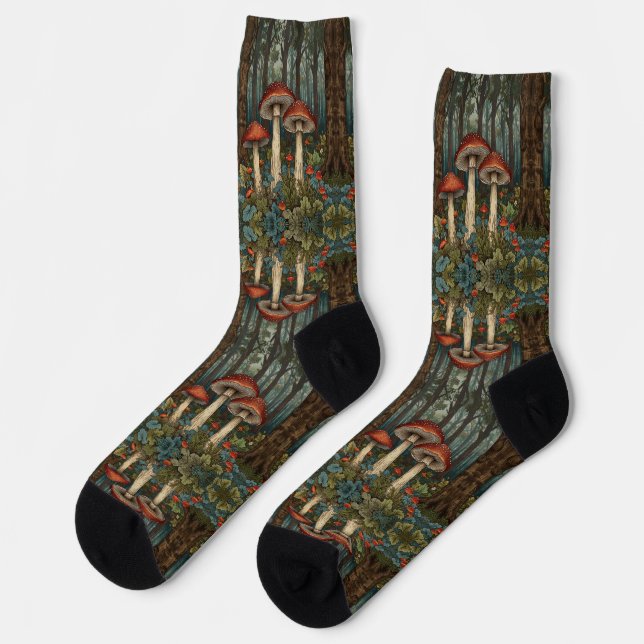 Boho vintage mushrooms woodland forest socks (Left)