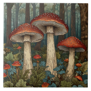 Boho vintage mushrooms woodland forest tile