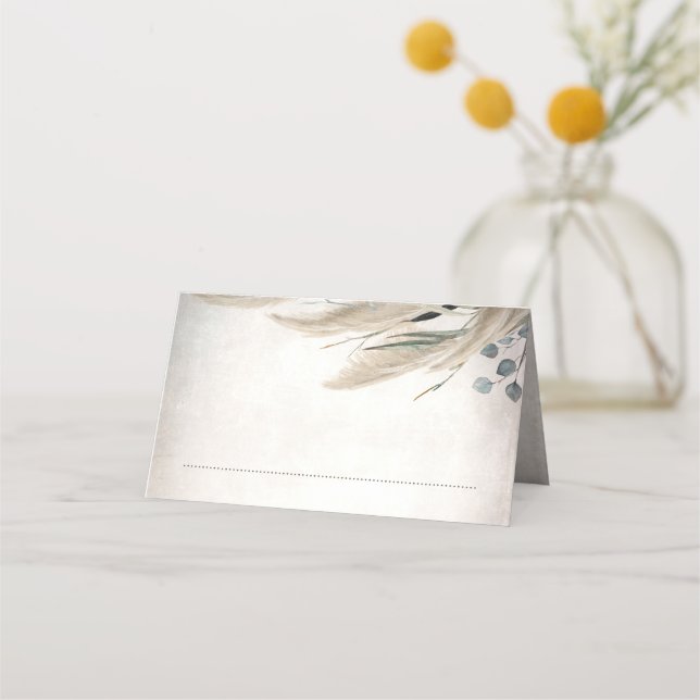 Boho Vintage Pampas Grass Wedding Place Card (Front)