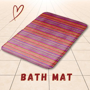 Boho Vintage Red Violet Stripes - Bath Mat