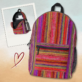 Boho Vintage Red Violet Stripes - Printed Backpack